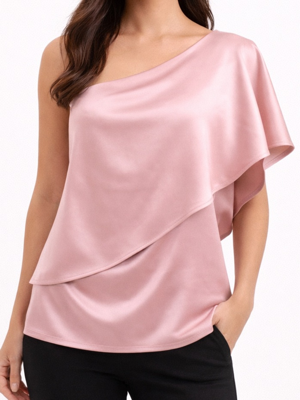 ✨ White House Black Market Pink One-Shoulder Shimmer Top | Size Large ✨
